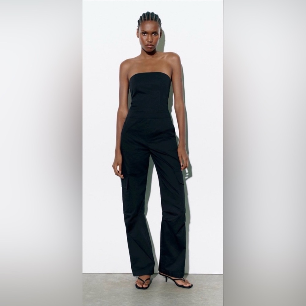 Zara Cargo Black Jumpsuit Sz Med